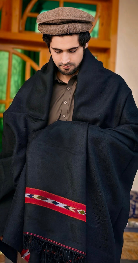 Woollen Shawl Black & Red