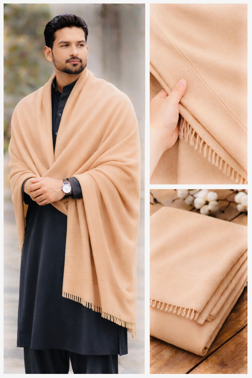 Pure pashmina wool shawl (plain border. 052)