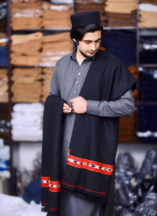 Woollen Shawl Black & Red