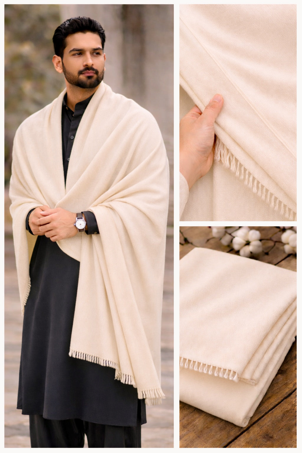 Pure pashmina wool shawl (plain border. 051)